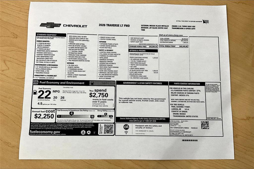 new 2026 Chevrolet Traverse car, priced at $42,845