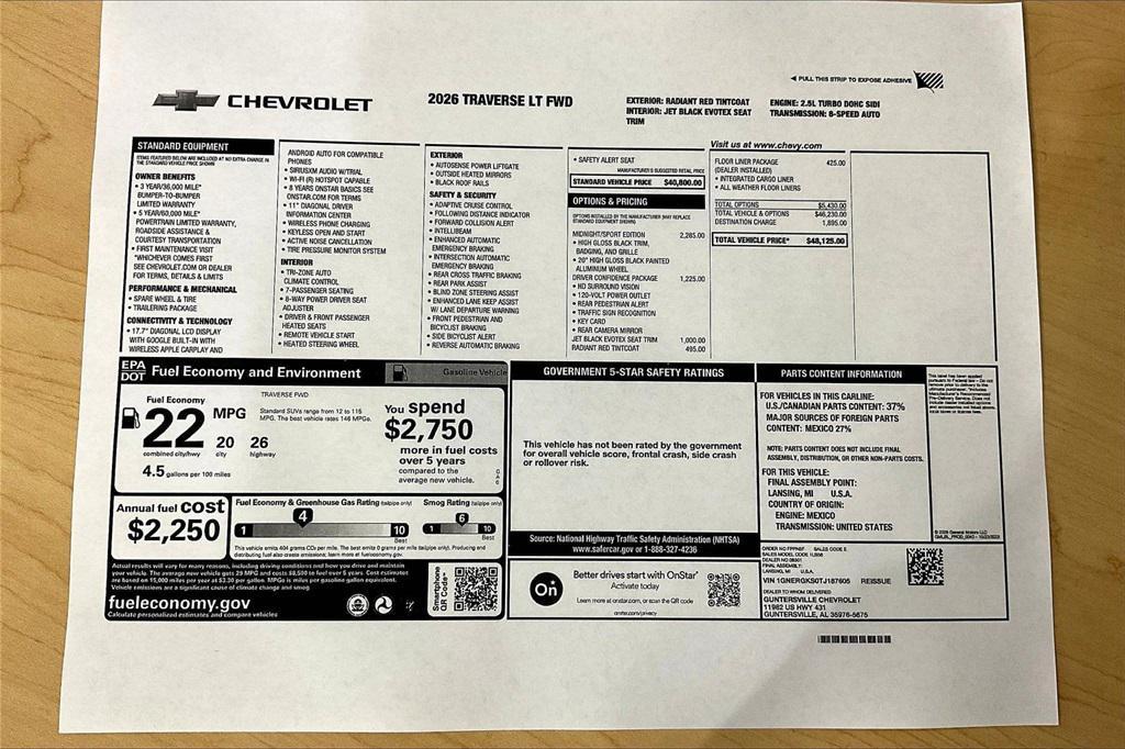 new 2026 Chevrolet Traverse car, priced at $44,625
