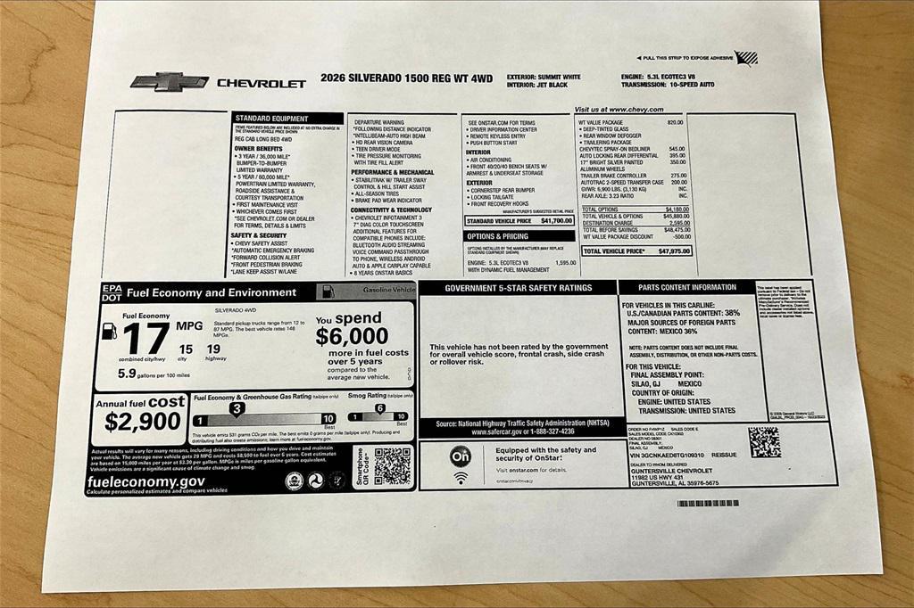 new 2026 Chevrolet Silverado 1500 car, priced at $39,475