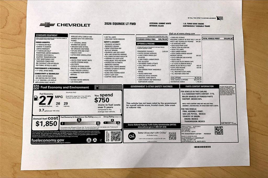 new 2026 Chevrolet Equinox car, priced at $33,850
