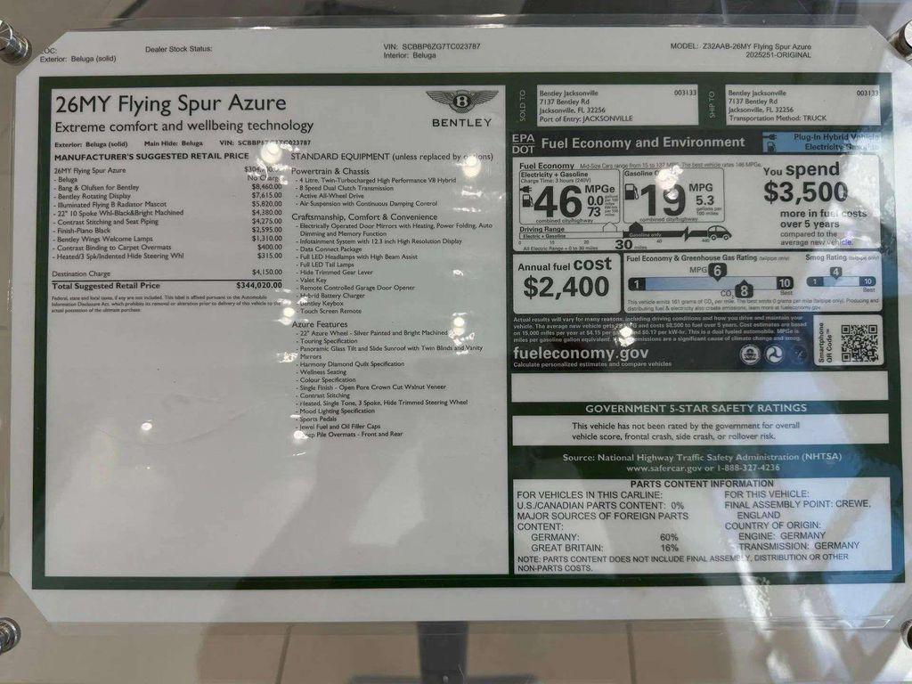 new 2026 Bentley Flying Spur car, priced at $344,020