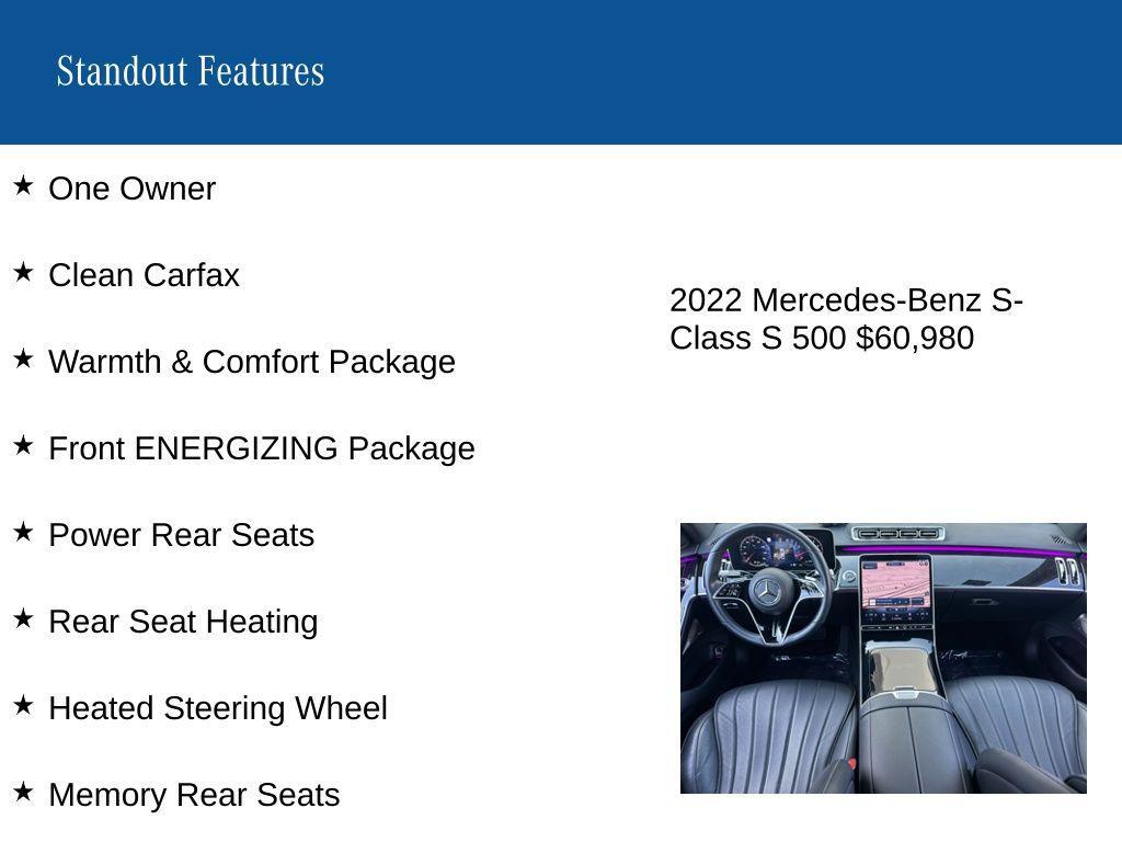 used 2022 Mercedes-Benz S-Class car, priced at $60,980