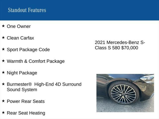 used 2021 Mercedes-Benz S-Class car, priced at $70,000