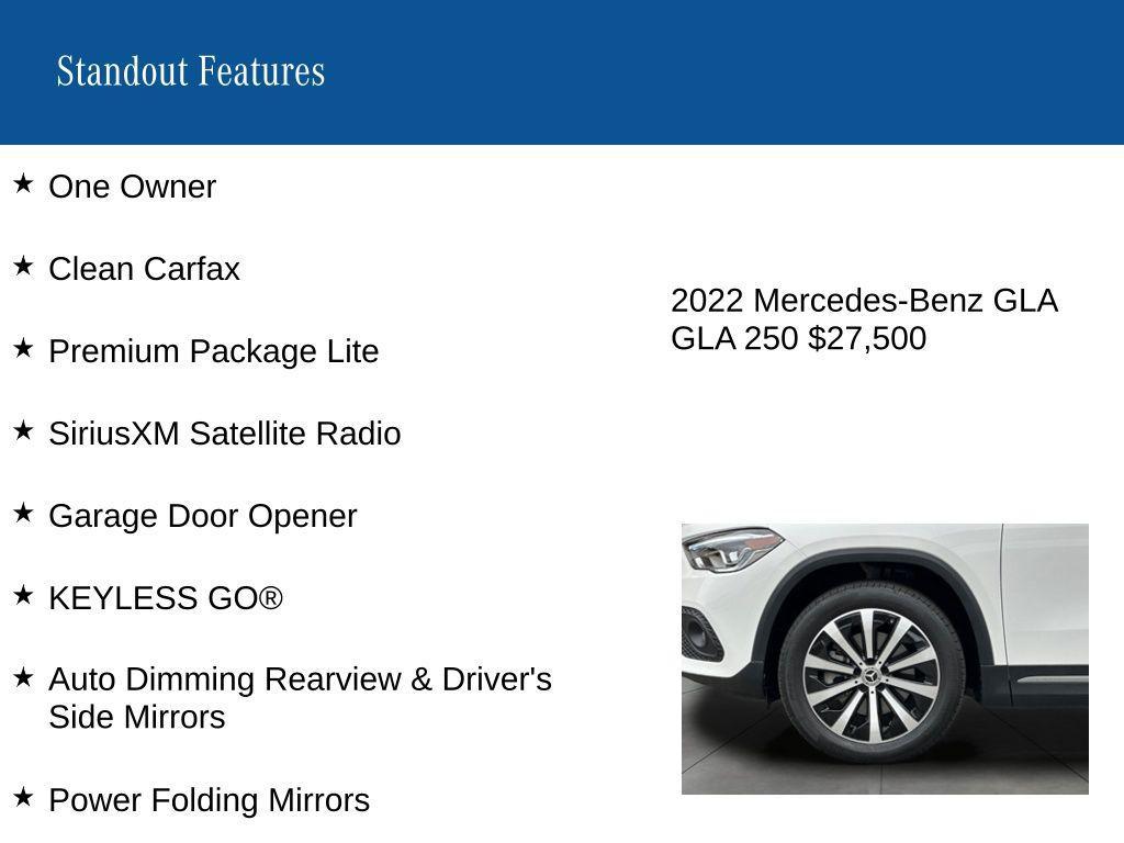 used 2022 Mercedes-Benz GLA 250 car, priced at $27,500