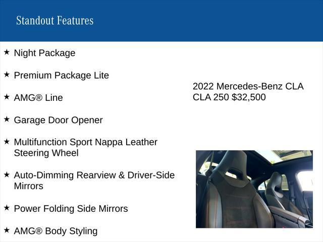 used 2022 Mercedes-Benz CLA 250 car, priced at $32,500