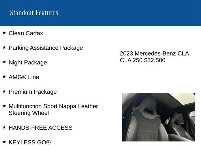 used 2023 Mercedes-Benz CLA 250 car, priced at $32,500