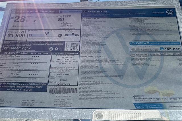 new 2025 Volkswagen Taos car, priced at $32,406