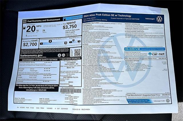 new 2024 Volkswagen Atlas car, priced at $47,466
