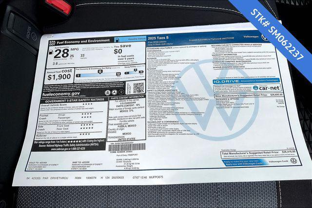 new 2025 Volkswagen Taos car, priced at $27,499