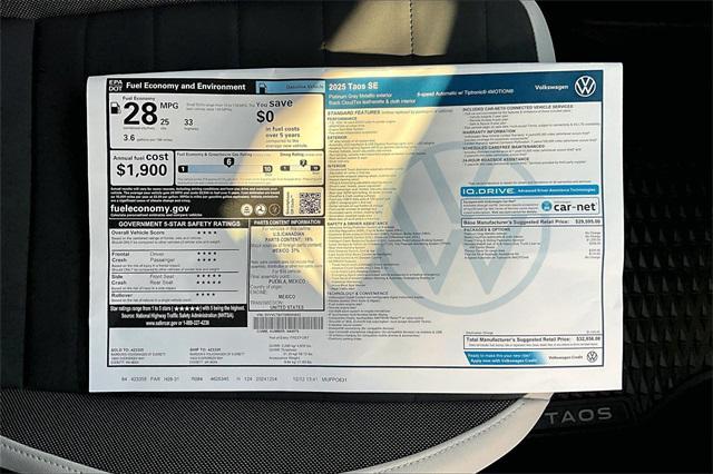 new 2025 Volkswagen Taos car, priced at $32,356