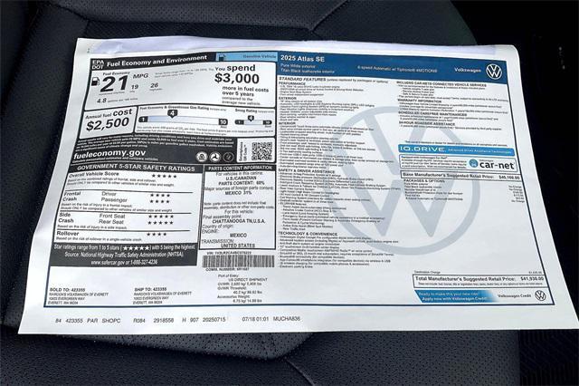new 2025 Volkswagen Atlas car, priced at $38,430