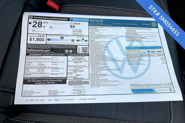 new 2025 Volkswagen Taos car, priced at $30,791