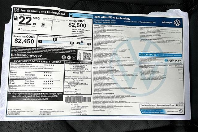 new 2024 Volkswagen Atlas car, priced at $43,110