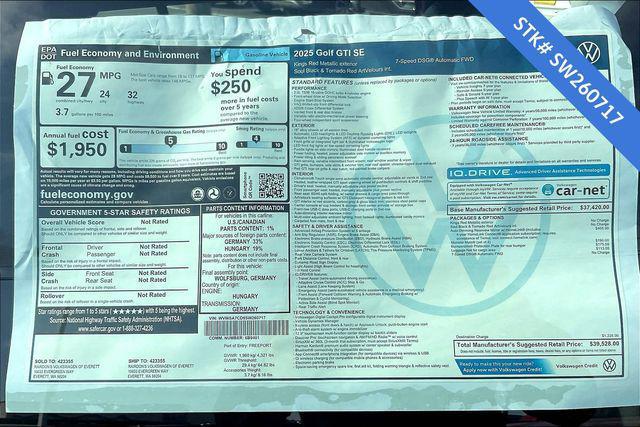 new 2025 Volkswagen Golf GTI car, priced at $38,142