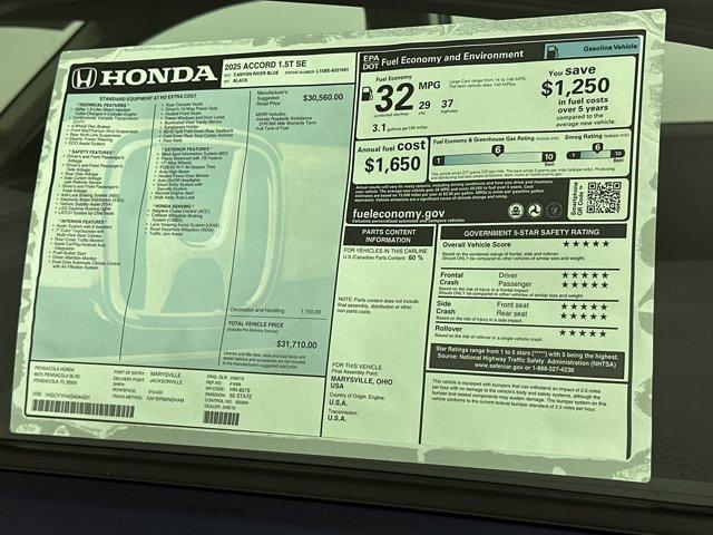 new 2025 Honda Accord car, priced at $30,281