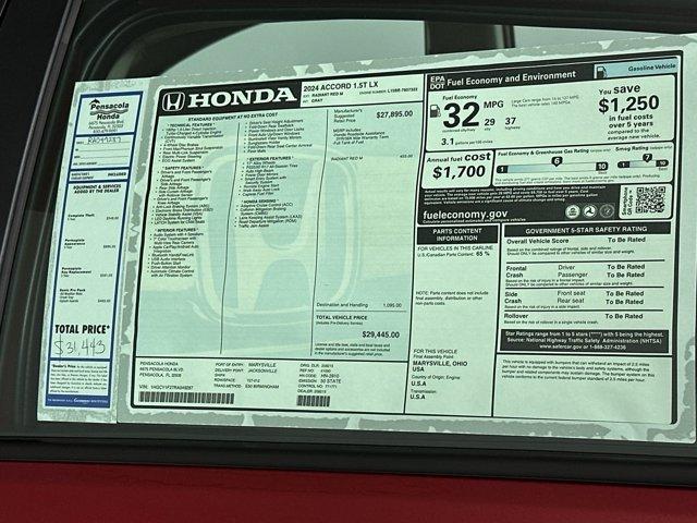 new 2024 Honda Accord car, priced at $28,121