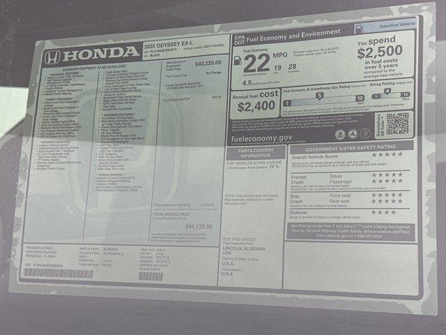new 2025 Honda Odyssey car, priced at $43,021