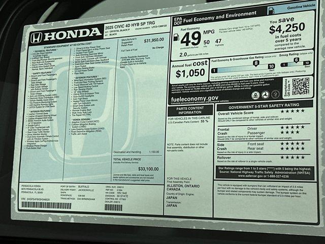 new 2025 Honda Civic Hybrid car, priced at $31,111