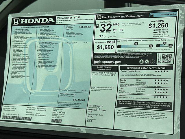 new 2025 Honda Accord car, priced at $30,711
