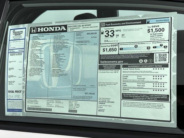new 2024 Honda Civic car, priced at $25,762