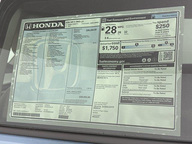 new 2026 Honda HR-V car, priced at $28,050