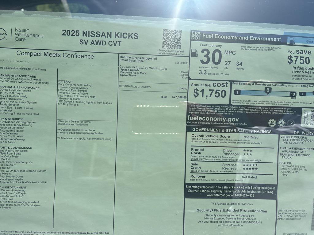 new 2025 Nissan Kicks car, priced at $27,360