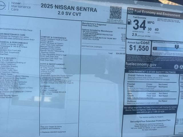 new 2025 Nissan Sentra car, priced at $24,550