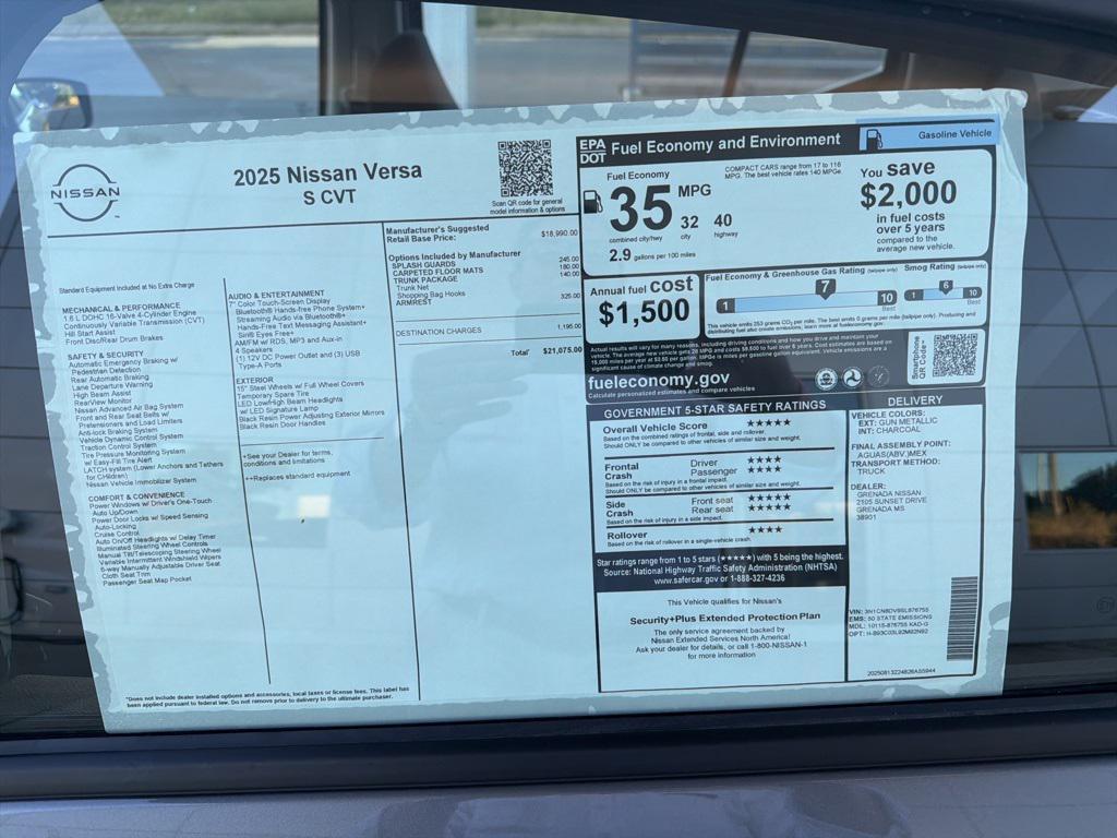 new 2025 Nissan Versa car, priced at $21,075