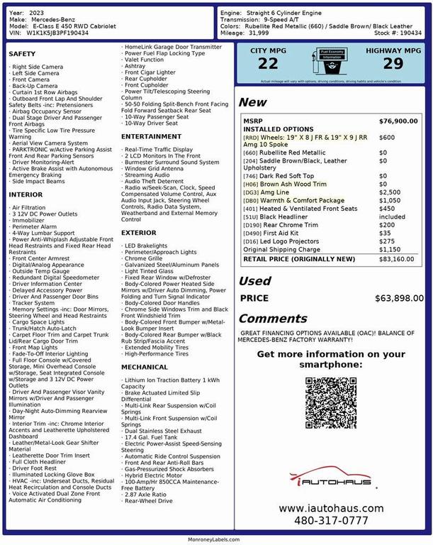 used 2023 Mercedes-Benz E-Class car, priced at $62,997