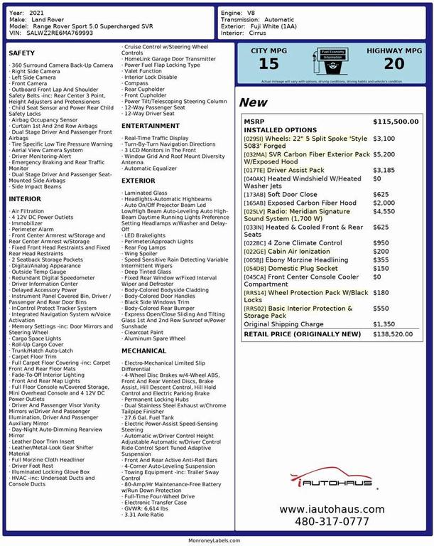 used 2021 Land Rover Range Rover Sport car, priced at $68,777