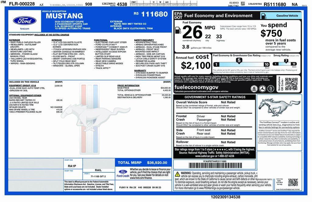 used 2024 Ford Mustang car, priced at $24,613