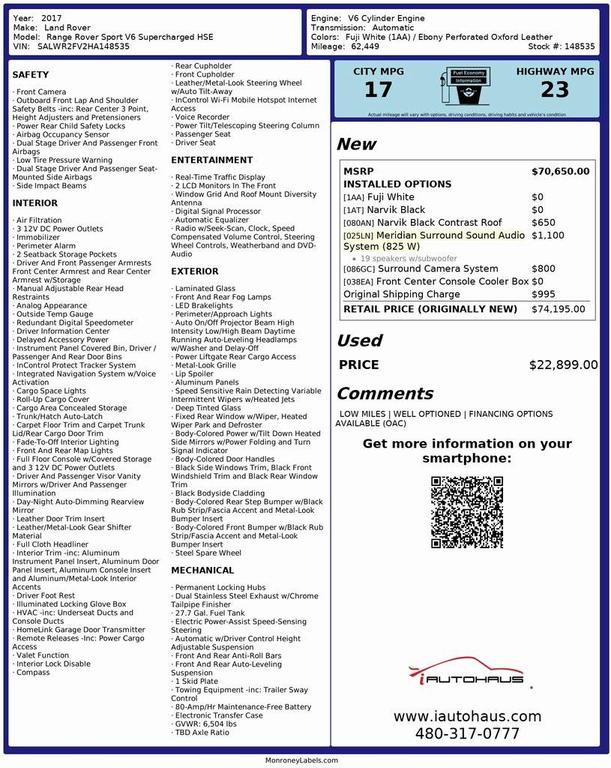 used 2017 Land Rover Range Rover Sport car, priced at $22,955