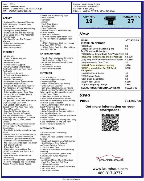 used 2019 Mercedes-Benz AMG C 43 car, priced at $32,987