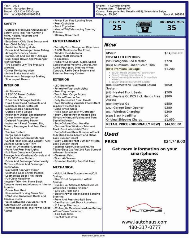 used 2021 Mercedes-Benz CLA 250 car, priced at $22,599