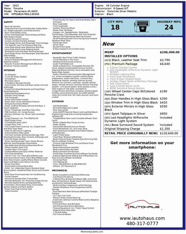 used 2022 Porsche Panamera car, priced at $75,932