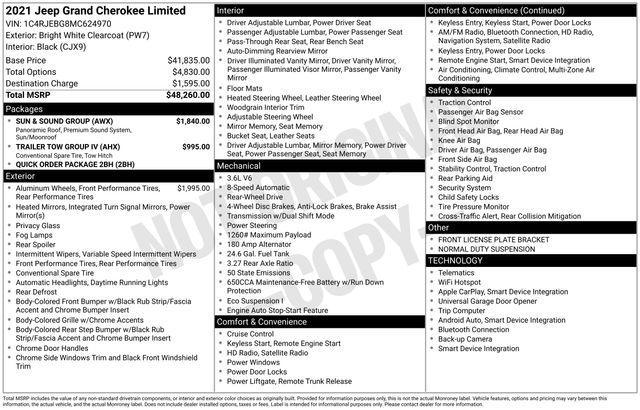 used 2021 Jeep Grand Cherokee car, priced at $21,995