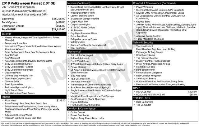 used 2018 Volkswagen Passat car, priced at $14,540