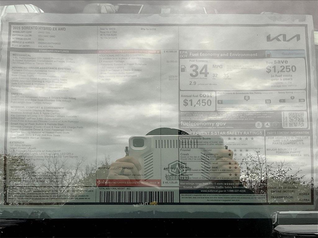 new 2026 Kia Sorento Hybrid car, priced at $42,885