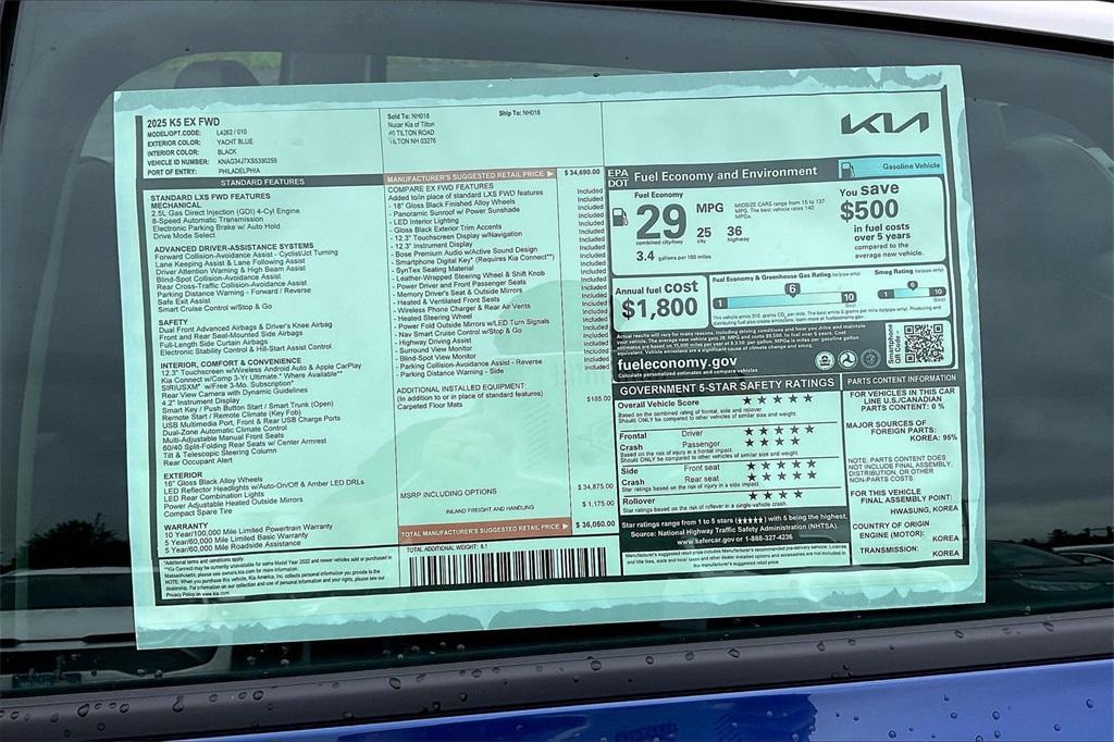 new 2025 Kia K5 car, priced at $33,825