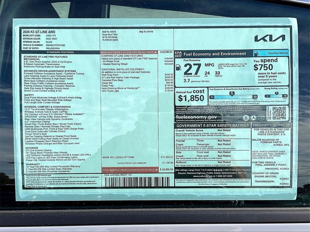 new 2026 Kia K5 car, priced at $31,350