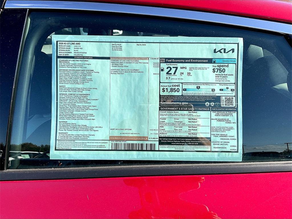 new 2026 Kia K5 car, priced at $30,160