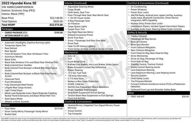 used 2023 Hyundai Kona car, priced at $18,977