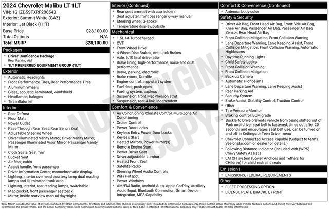 used 2024 Chevrolet Malibu car, priced at $19,991