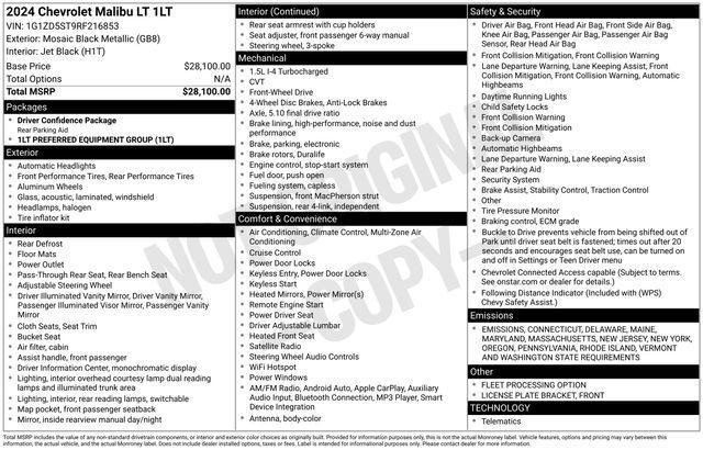 used 2024 Chevrolet Malibu car, priced at $19,991