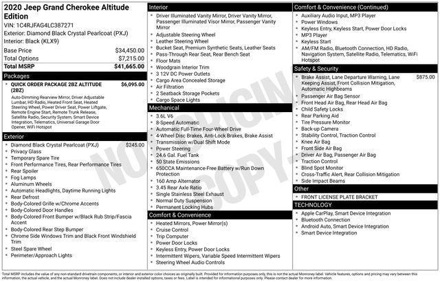 used 2020 Jeep Grand Cherokee car, priced at $18,500