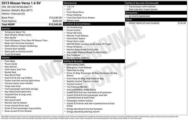 used 2013 Nissan Versa car, priced at $6,995