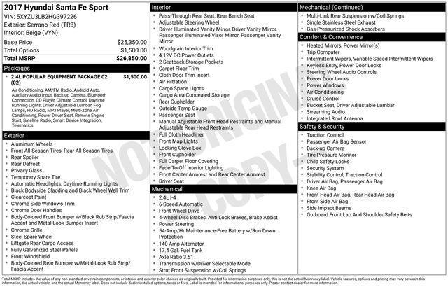 used 2017 Hyundai Santa Fe Sport car, priced at $13,995