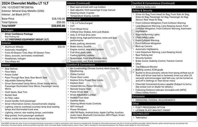 used 2024 Chevrolet Malibu car, priced at $19,988