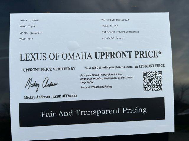 used 2017 Toyota Highlander car, priced at $20,500