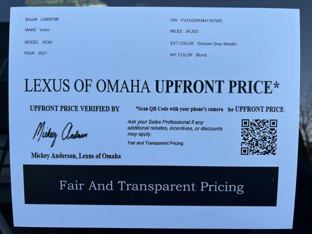 used 2021 Volvo XC60 car, priced at $29,000